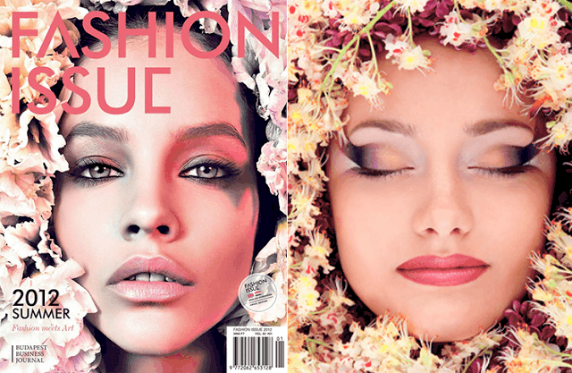 po prawej okładka Fashion Issue, zdjęcie Vince Barati, modelka Barbara Palvin, po lewej zdjęcie nabyte w serwisie Fotolia, autorstwa Khozhevska